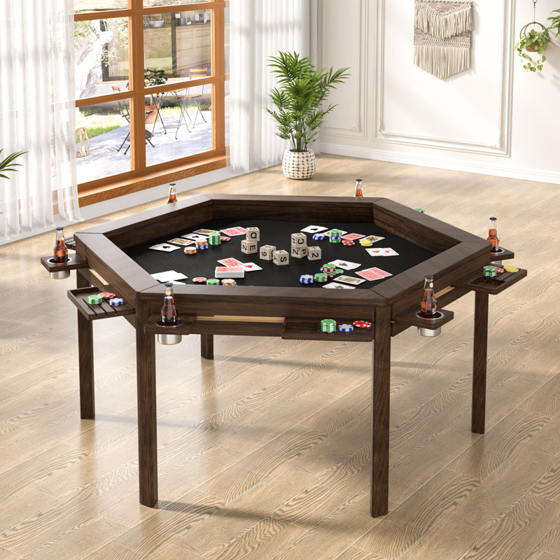 ヴィンテージgame table Veikous Hexagonal Solid Wood Board Game Table For 4–6 With
